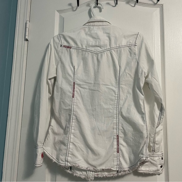 Barn Fly Women Small White Pearl Snap Western Shirt Casual Shirt - Picture 8 of 8